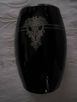 Vintage Handcrafted Black Enamel Vase With Inlaid Brass