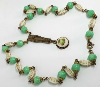 Vintage Art Deco Egyptian Revival Peking Glass Neiger Style Necklace