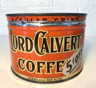 Vintage Lord Calvert Coffee Tin Key Wind Can