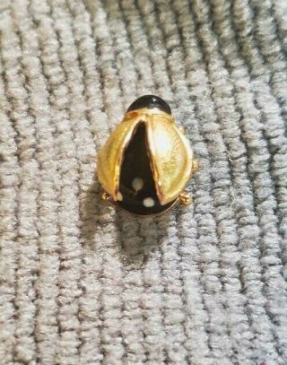 Vintage German Made 14k Yellow Gold And Black Body,  Insect Lady Bug Pin