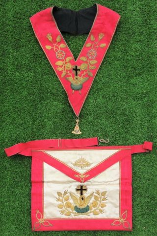 Vintage Rose Croix 18th Degree Masonic Apron Collar & Jewel George Kenning & Son