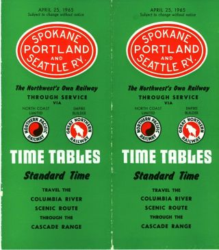 Spokane,  Portland & Seattle Ry System Passenger Time Table April 25 - 1965 - 12 P
