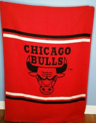 Chicago Bulls Biederlack Blanket Vintage 80s 90s Large Fuzzy Nba Basketball Logo