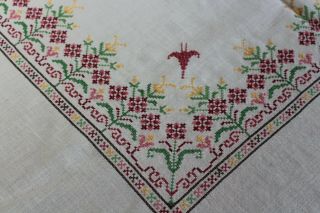 Vintage Fab Beige Linen Tablecloth 64x80 10 Napkins Hand Embroidered