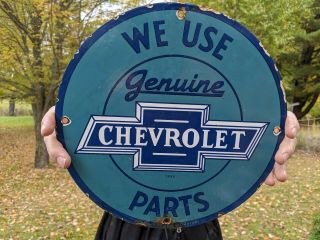 Old Vintage 1958 Chevrolet Parts Porcelain Enamel Dealership Sign Chevy Gm