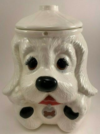Vintage Black & White Puppy Dog Cookie Jar Or Dog Treat Jar