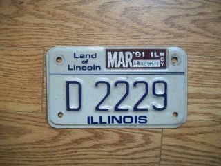 Single Illinois License Plate - 1991 - D 2229 - Motorcycle