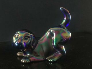 Vintage Fenton Amethyst Iridescent Glass Puppy Dog | Logo & Tag