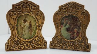 Vintage Italy Florentine Style Still Life Gold Bookends