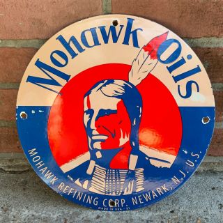 Vintage Mohawk Oil Gasoline Porcelain Pump Plate Gas Sign