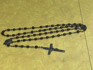 Vintage Creed Sterling Silver Amber Bakelite Rosary 21” 23.  27 G