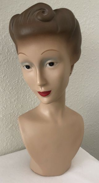 Vintage Ladies Bust 1940’s Style Earring Or Jewelry Stand Chalkware Approx 14 "