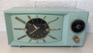 Vintage Westinghouse Tube Clock Am Radio H671t5 Turquoise Art Deco Atomic Retro