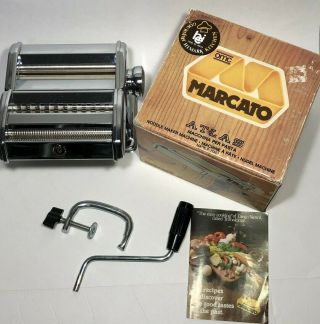 Vintage Marcato Atlas 150 Lusso Pasta Maker Hand Crank Cutters Italy Stainless