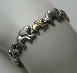 Fine Vintage Sterling Silver 10k Yellow Gold Elephant Chain Link Bracelet