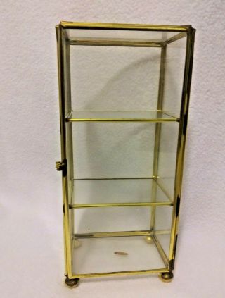 Vintage Small Brass Glass Curio Cabinet Showcase Tabletop Display Case Panel