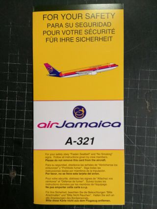 Air Jamaica Airbus A321 Safety Card From 2000 Code 1603