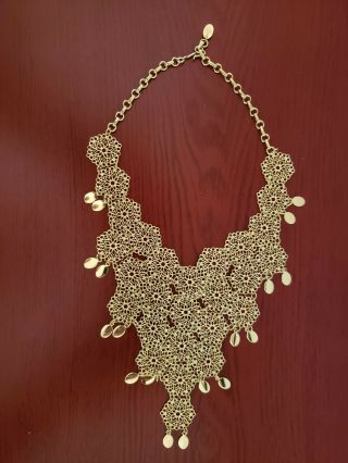 Vintage Mid - Century Vendome Bib Collar Gold Tone Floral Filigree Necklace
