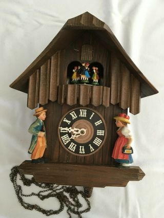 Vintage Cuckoo Clock Dancers Wood Chalet Pinecones Edelweiss Parts