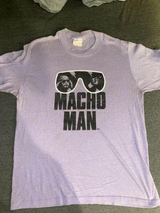 Vintage 1980’s Wwf Macho Man Randy Savage Purple Glasses T - Shirt Wwe Wcw Ecw L