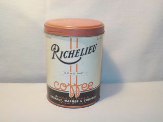 Vintage Richelieu Coffee One Pound Size Tin Can,  Sprague Warner & Co.  Chicago Usa