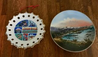 Two Vintage Catalina Souvenir Plates,  One Is Hand Painted,  Avalon Bay