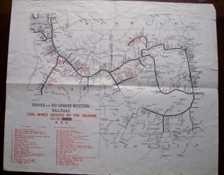Two Maps: Denver & Rio Grande Western: Stations,  Mines Served.  14 " X 17 "