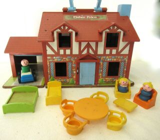Vintage Fisher Price Little People 952 Play Family House 1980 Furniture & People