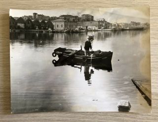 Vintage PRESS Photo Greece Crete Island Heraklion port Old Boat Fisherman ΚΡΗΤΗ 2