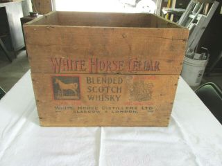 Vintage White Horse Cellar Scotch Whiskey Wood Box - Glasglow & London