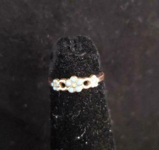 Vintage 10k Gold Ring Size 1 1/4 848 Small Finger Or Pinky Toe Ring Blue Flower