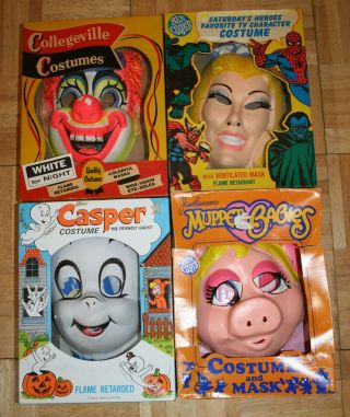 Vintage Halloween Masks / Costumes Cinderella Clown Miss Piggy Casper Ghost