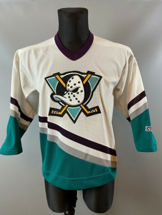Anaheim Mighty Ducks Vintage Nhl Hockey Jersey Shirt Ccm Boys Size L