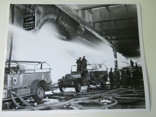 Vintage 1947 Grace Line Nyc Fire Pier 57 York City Firemen Fire Truck