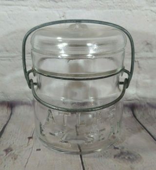 Vintage Half Pint Atlas E - Z - Seal Clear Glass Wire - Side Canning Jar With Lid