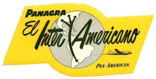 Vintage Panagra Airlines Pan Am Luggage Label South America Grace Lines