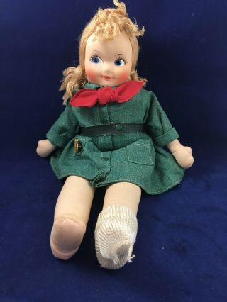 Vintage Girl Scout Doll Cloth Green Uniform W/ Pin No Shoes Madame Hendron