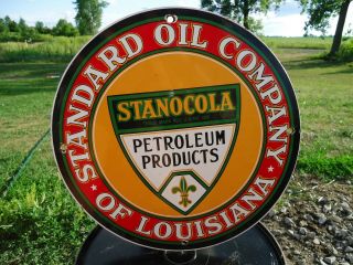 Old Vintage 1950s Standard Oil Co.  Porcelain Gas Pump Station Sign Louisiana