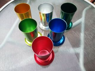 Vintage Mid - Century Bascal Aluminum Metal Tumblers With Matching Coasters (6)