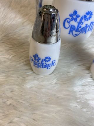 Vintage Westinghouse Gemco Milk Glass Creamer & Salt/Pepper Shakers - Blue Corning 2