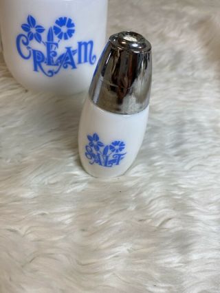 Vintage Westinghouse Gemco Milk Glass Creamer & Salt/Pepper Shakers - Blue Corning 3