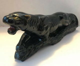 Vtg.  12” Crouching Black Panther Ceramic Mid Century Modern Figure Sonsco Japan