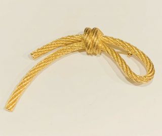 Vintage Christian Dior Signed Twisted Rope 4 " Gold Tone Brooch Pin