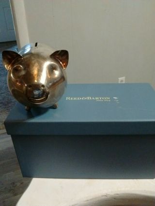Vintage Reed And Barton Silver Plated Piggy Bank With Box.