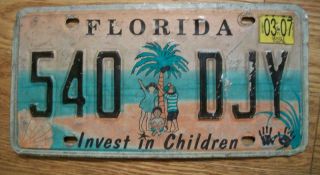 Single Florida License Plate - 2007 - 540 Djy - Invest In Children