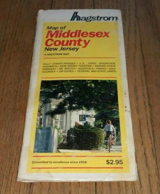 Vintage 1987 Hagstrom Map Of Middlesex County Jersey Rr Parks Golf Njtp More