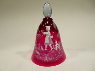 Vintage Murano Italy Mary Gregory Hand Painted Red Glass Bell