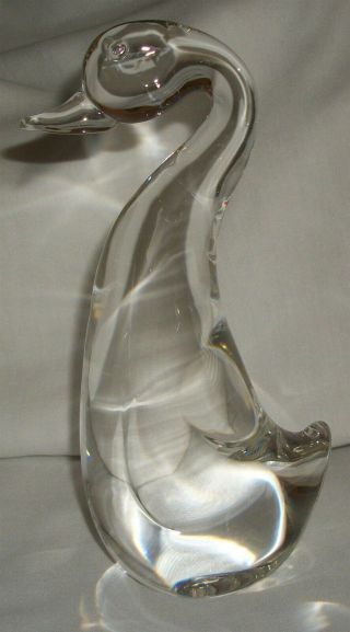 Vintage Signed Steuben Art Glass Crystal Duck Swan Bird Figurine 7 7/8 " Tall