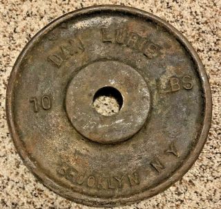 Vintage Dan Lurie Brooklyn Ny 10 Lb Weight Plate 4.  5 Kg Iron Standard 1” Hole