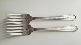 2 Antique Vintage Collectible Forks 6.  5 " Oneida Hotel Silver Plate - Alsonett